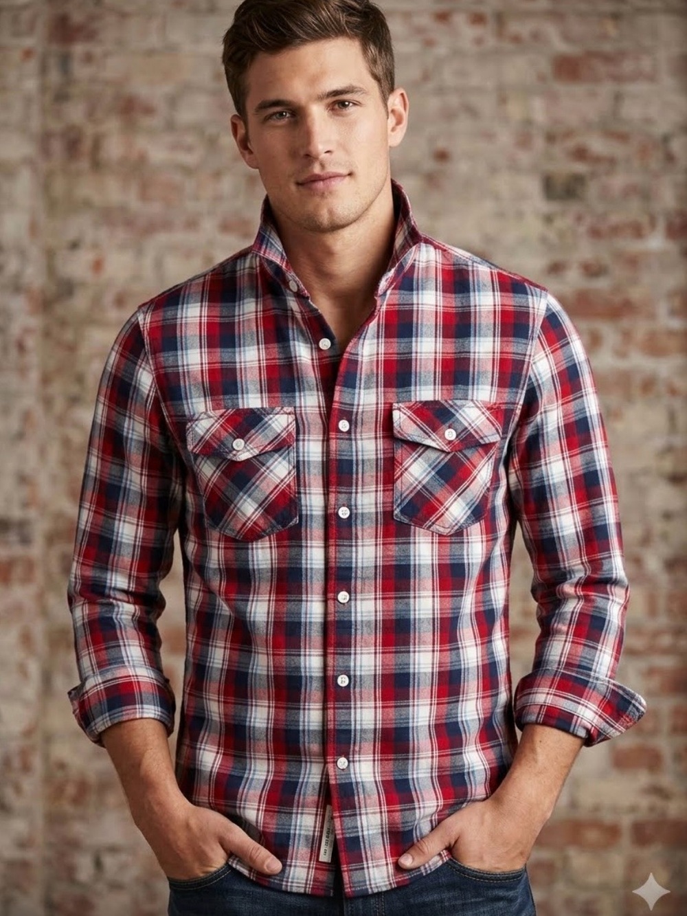 Aeropostale Men's Red, White & Blue Plaid Button-Down Shirt